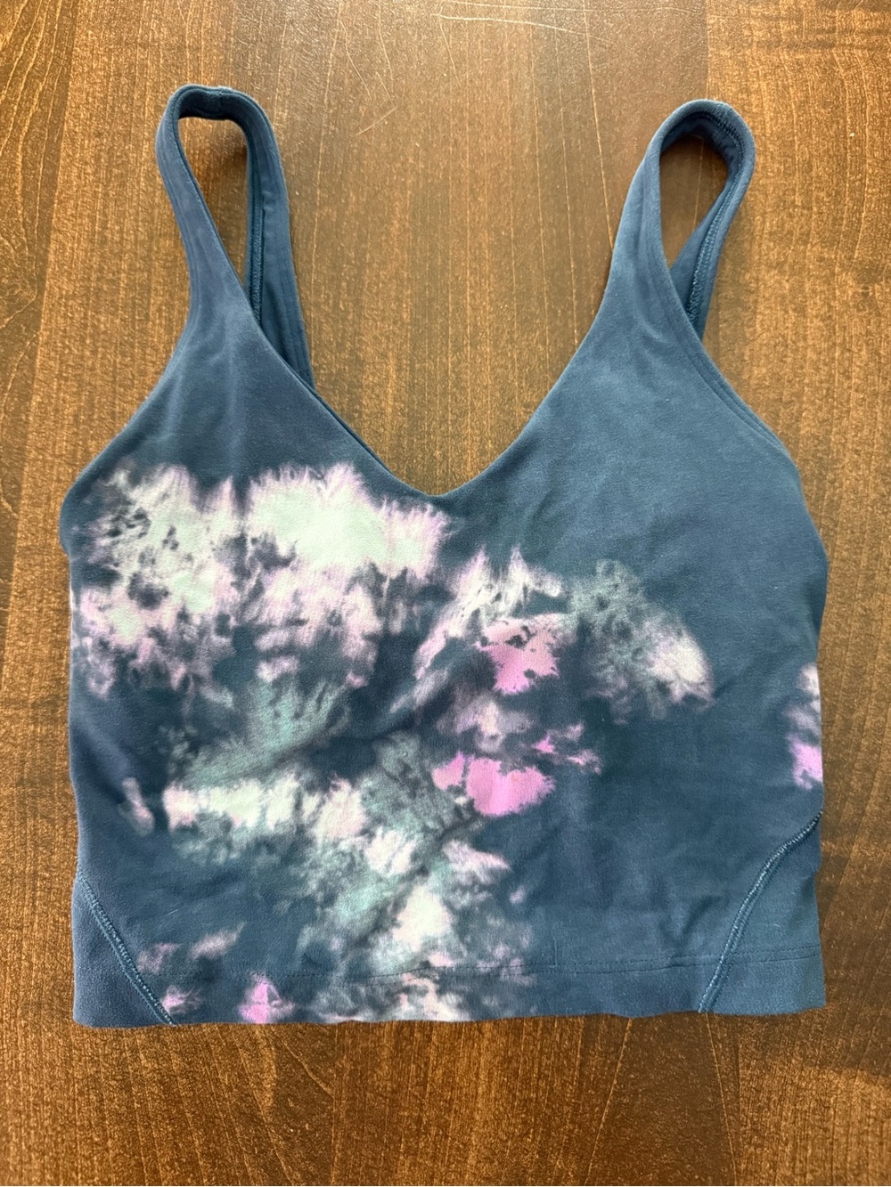 lululemon athletica Navy Tie-Dye V-Neck Crop Tank with Pink and Mint Accents